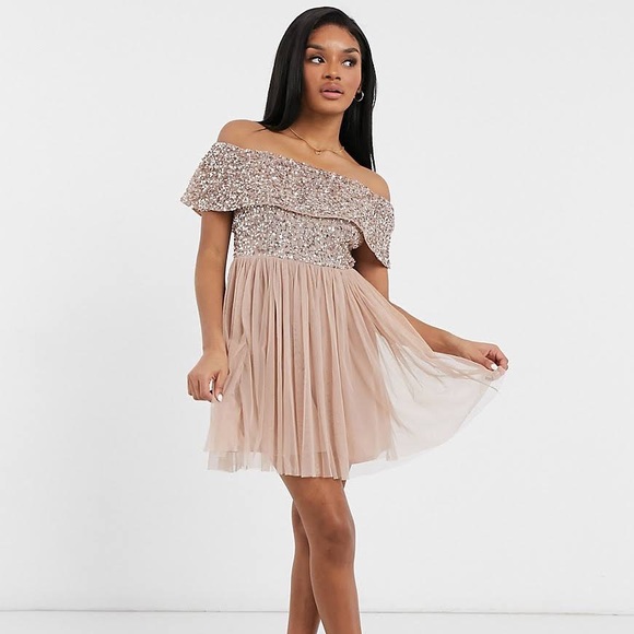 Maya Deluxe Off Shoulder Tulle Dress - Picture 1 of 7